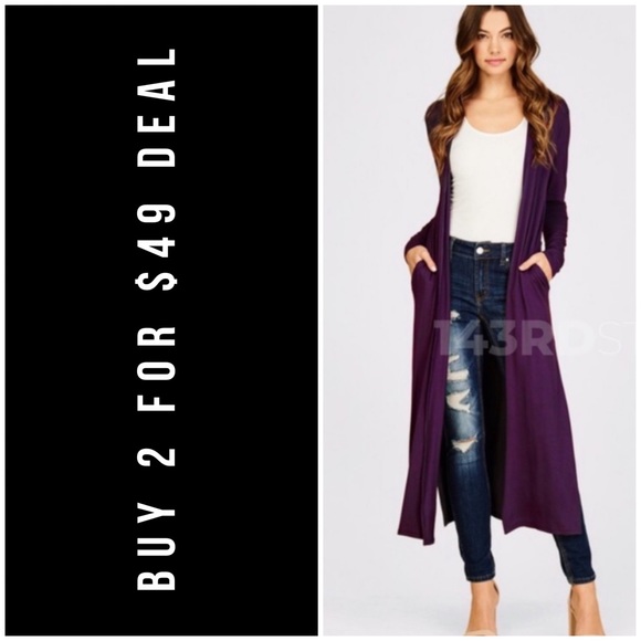 ☀️EGGPLANT MAXI CARDIGAN DUSTER - Picture 1 of 6